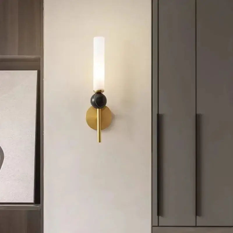Modern gold & black marble sconce bedroom wall light