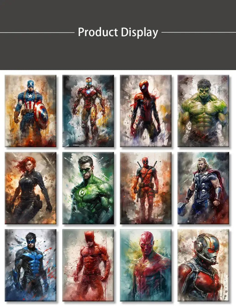 Vibrant stylized superhero canvas wall art for kids bedroom