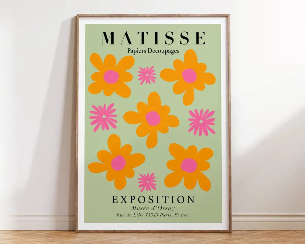 Matisse floral cut outs framed art red & pink living room poster