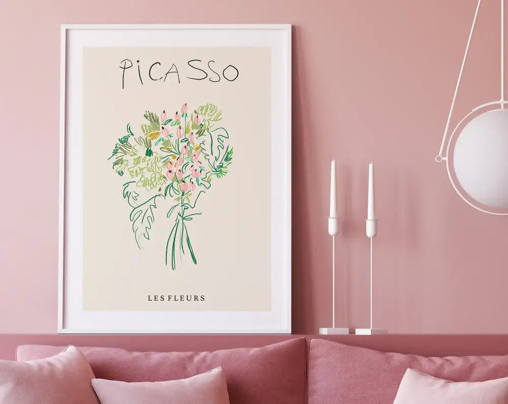 Minimalist beige matisse floral art print bedroom framed poster