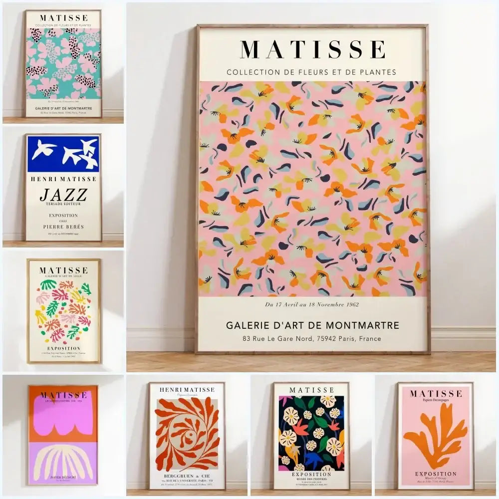 Abstract matisse floral art framed print living room wall decor