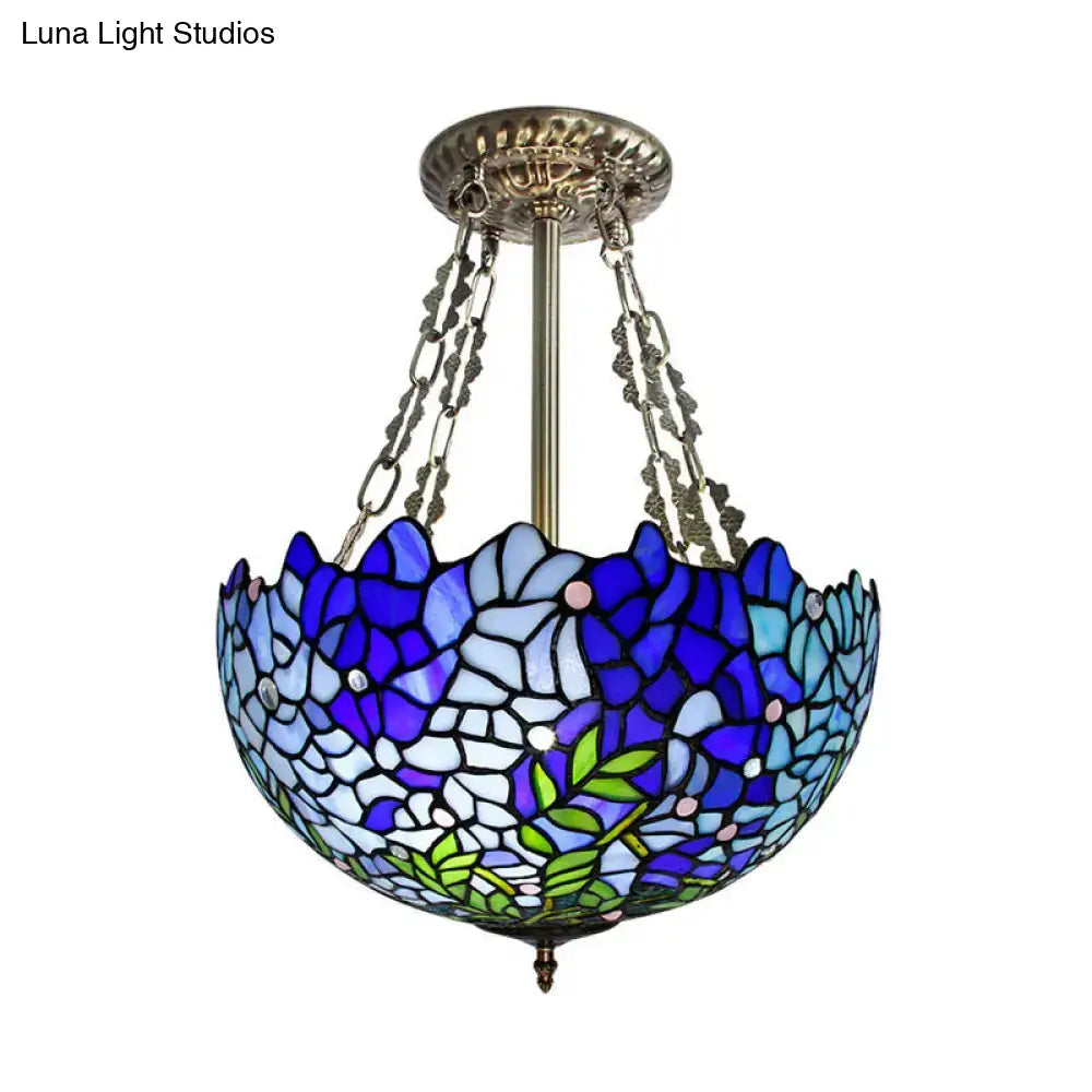 Mediterranean blue stained glass dome ceiling light – living room