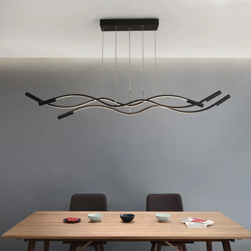 Modern black & white wavy led pendant light dining room fixture