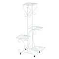 Ornate white wrought iron metal plant stand garden or living room tiered shelf
