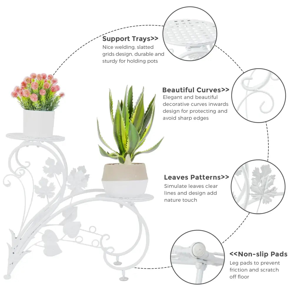 Floral white metal plant stand three tier living room flower rack