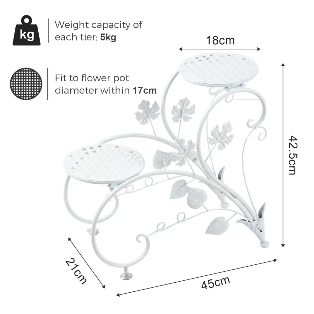 Floral white metal plant stand three tier living room flower rack