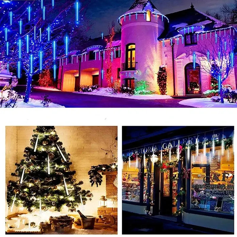 White meteor shower led string lights outdoor garden decor