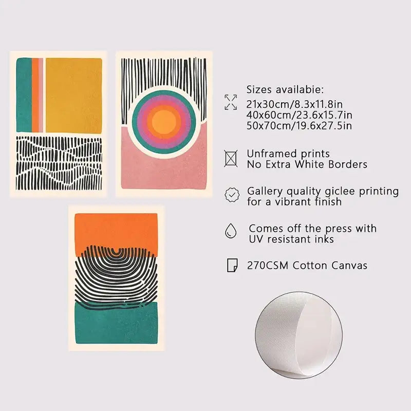 Mid century abstract color block wall art set living room decor