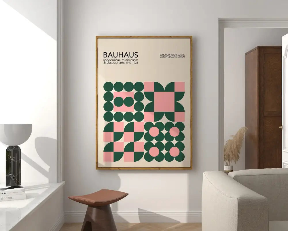 Mid century green & orange bauhaus wall art – living room canvas