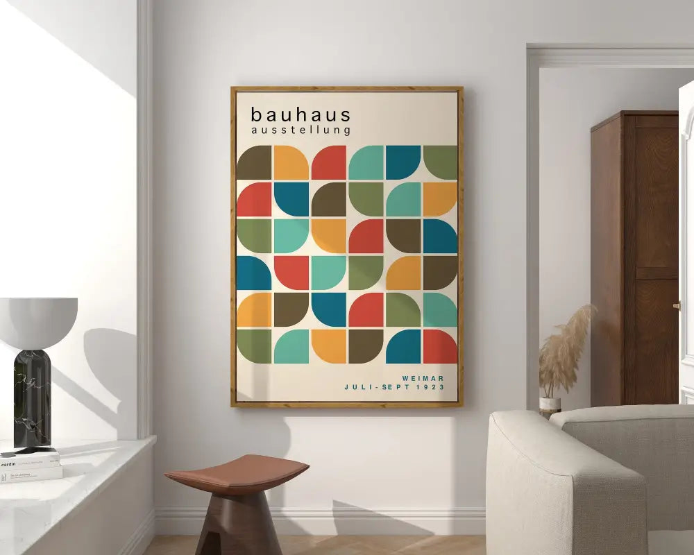 Mid century geometric wall art bauhaus canvas print for living room