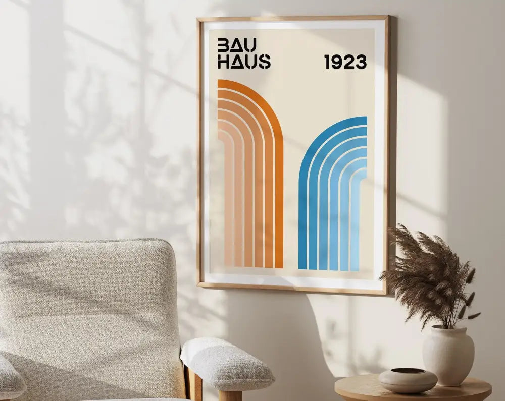 Mid century geometric wall art bauhaus canvas print for living room