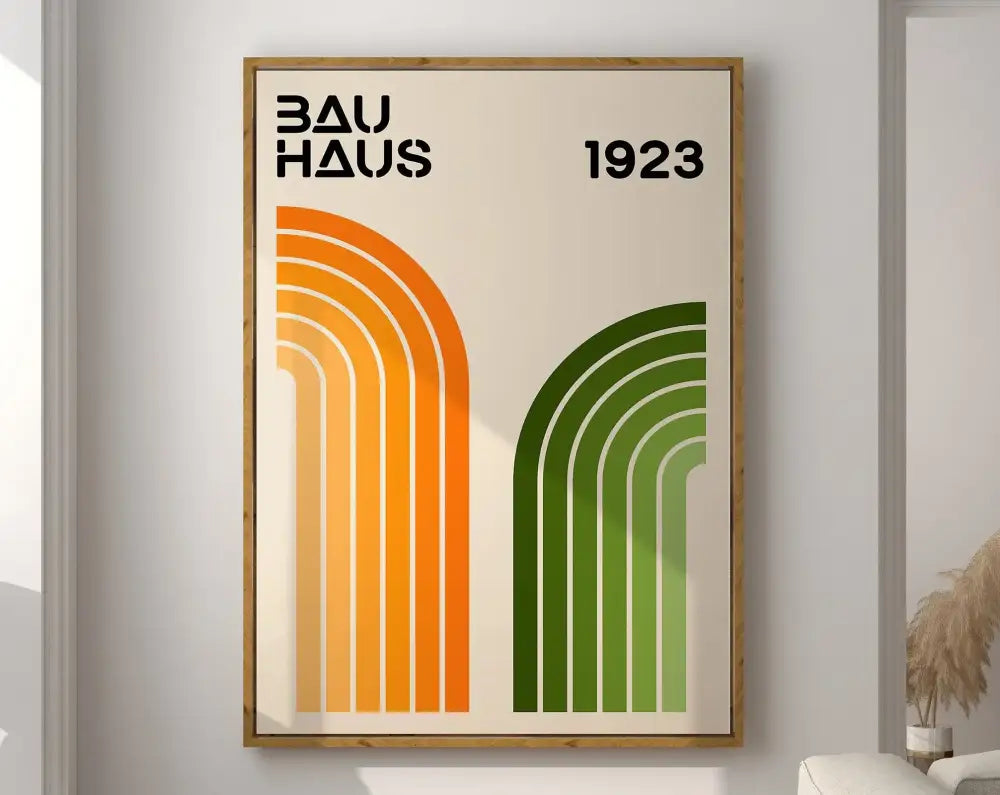 Mid century modern pink & orange geometric canvas wall art living room