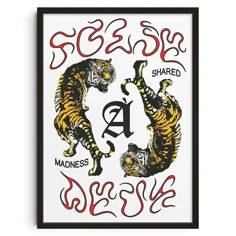 Mid century vintage abstract canvas red & pink mountain living room art