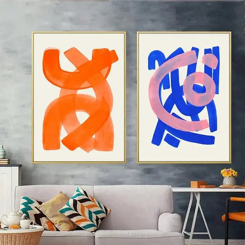 Mid century watercolor brush strokes canvas print living room art