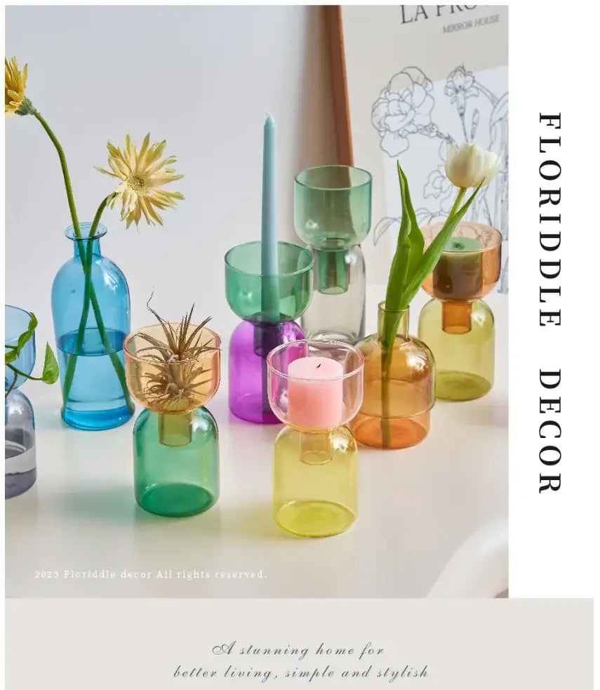 Modern colorful two part glass vase set living room decor