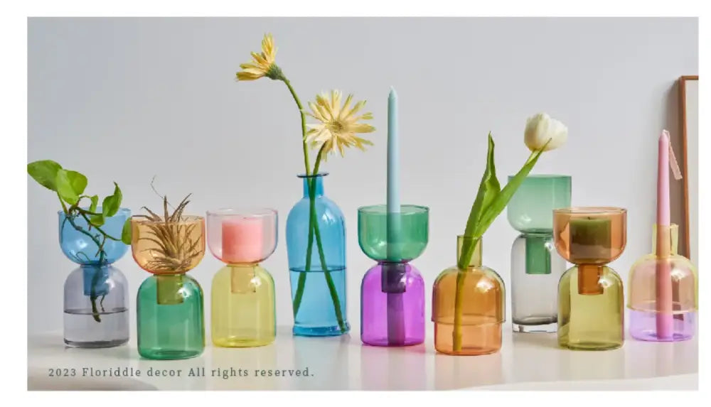 Modern colorful two part glass vase set living room decor