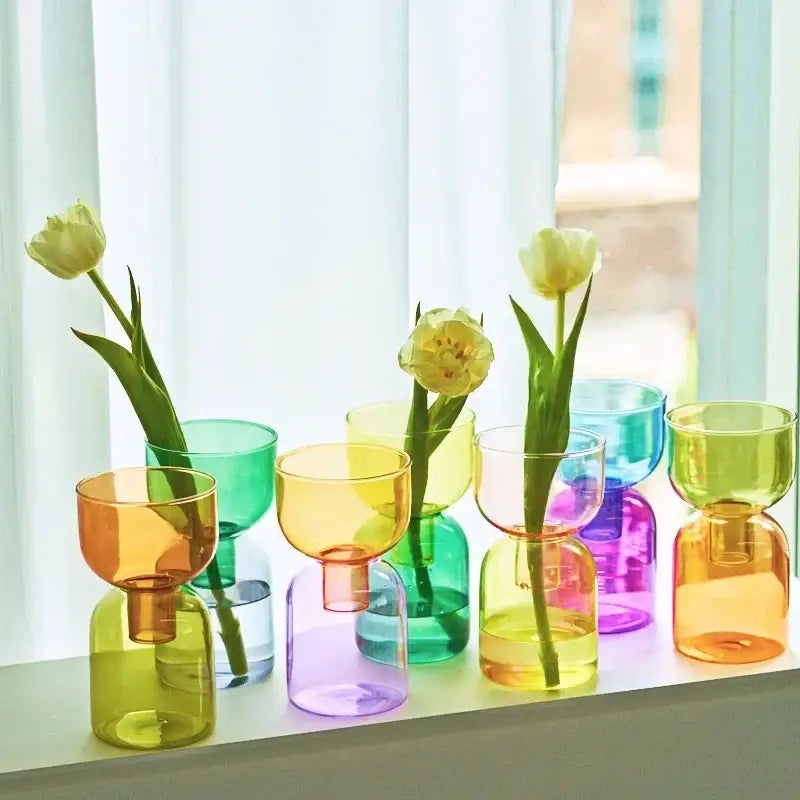 Modern colorful two part glass vase set living room decor