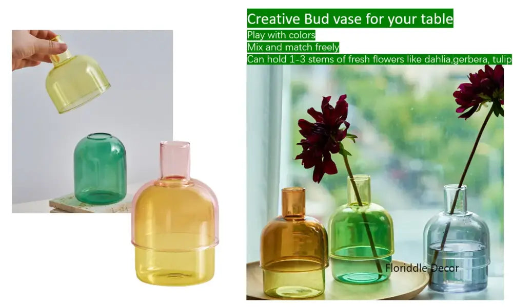 Modern colorful two part glass vase set living room decor