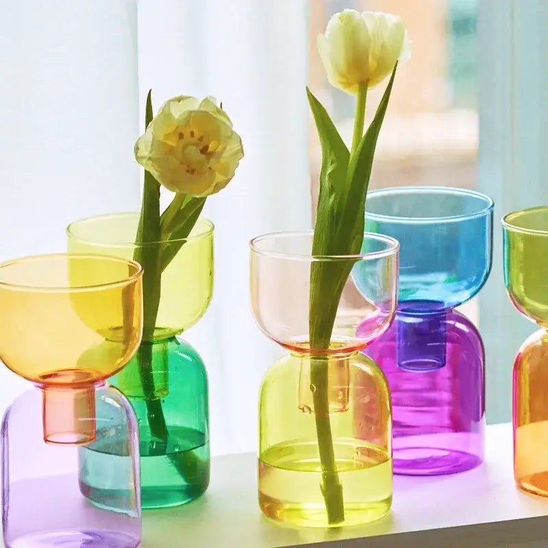 Modern colorful two part glass vase set living room decor