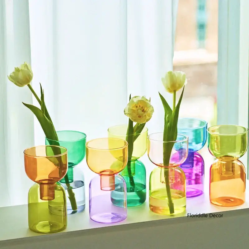 Modern colorful two part glass vase set living room decor