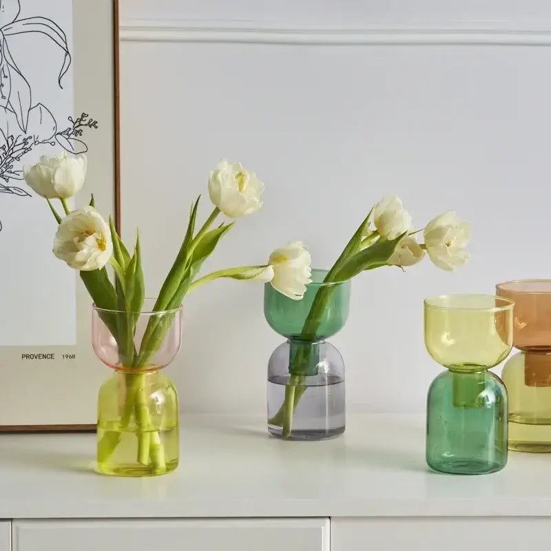 Modern colorful two part glass vase set living room decor