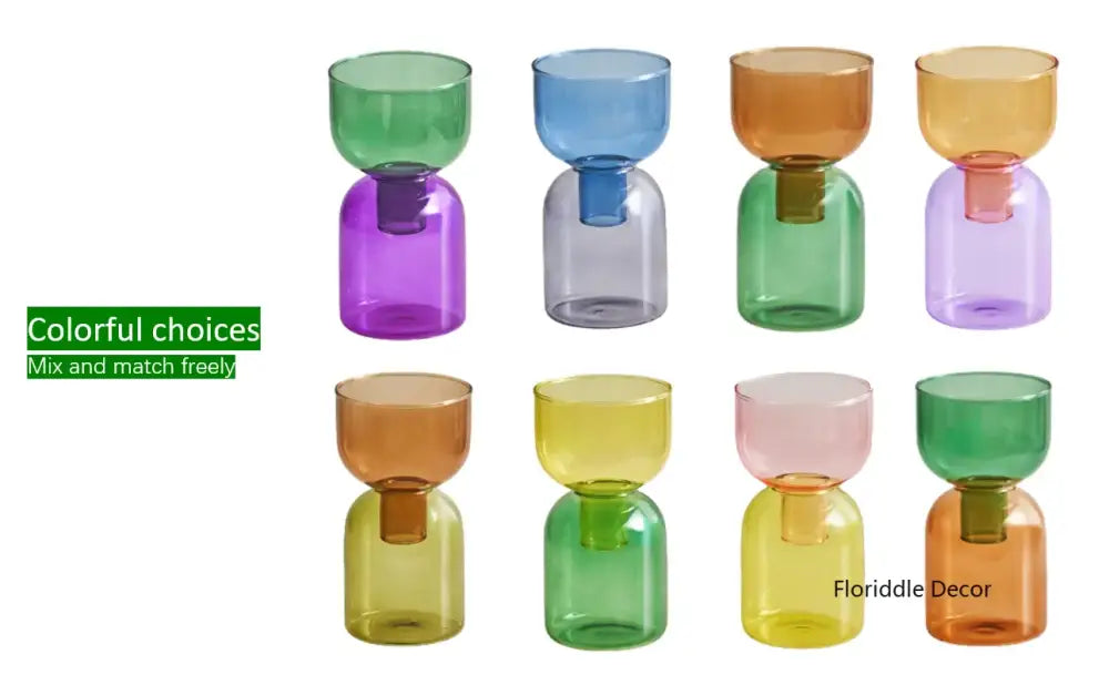 Modern colorful two part glass vase set living room decor