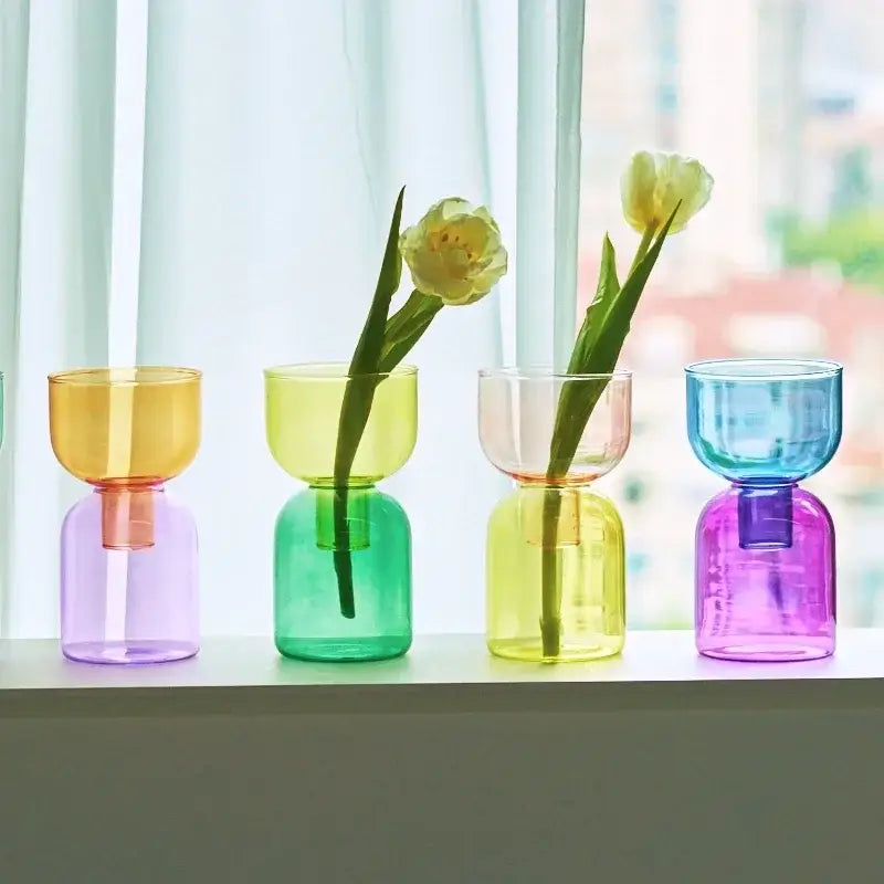 Modern colorful two part glass vase set living room decor