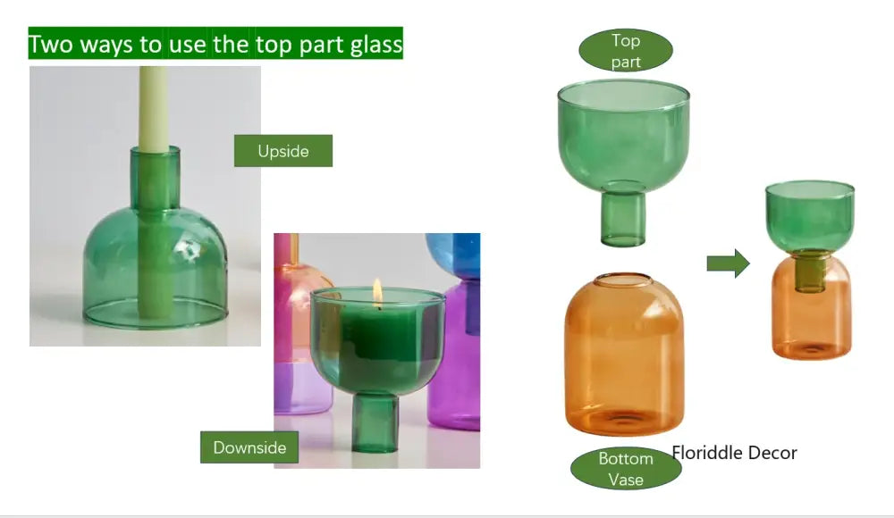 Modern colorful two part glass vase set living room decor