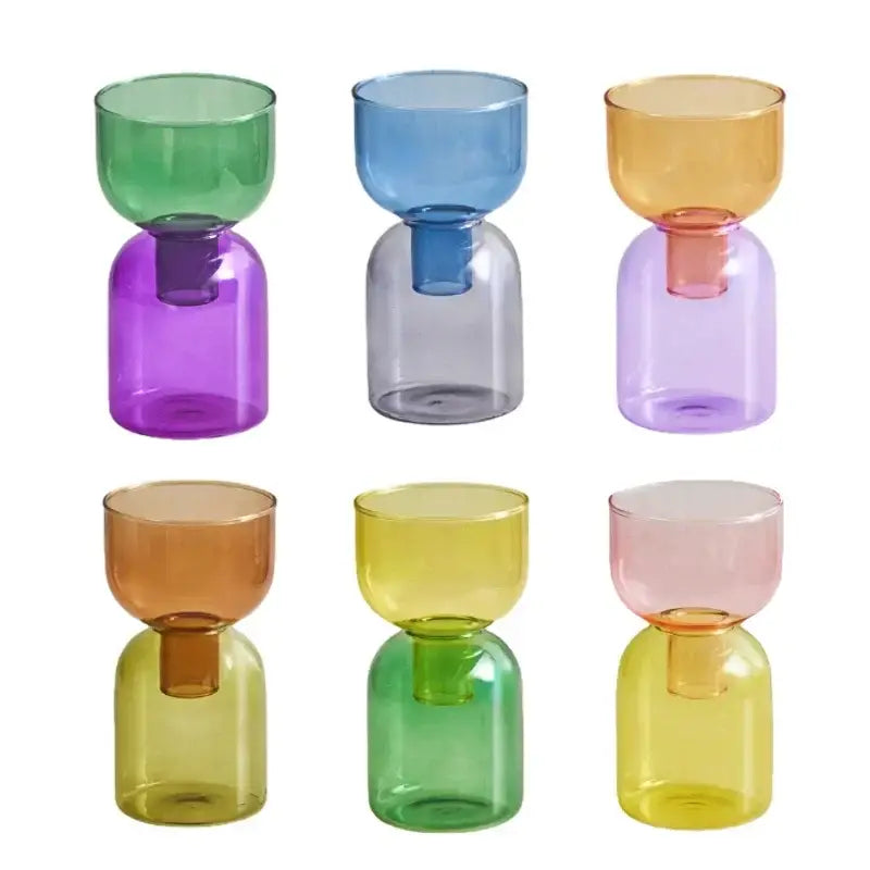 Modern colorful two part glass vase set living room decor