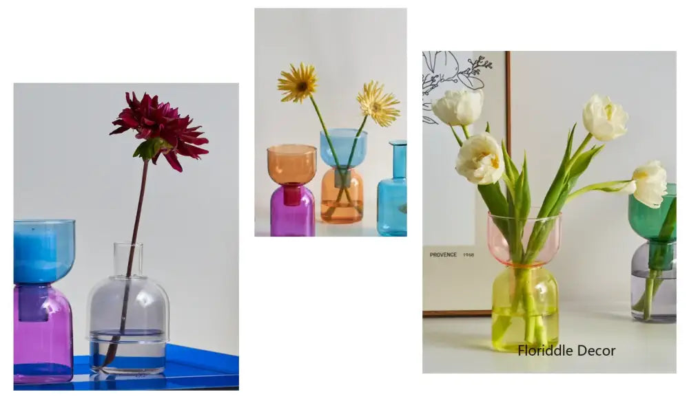 Modern colorful two part glass vase set living room decor