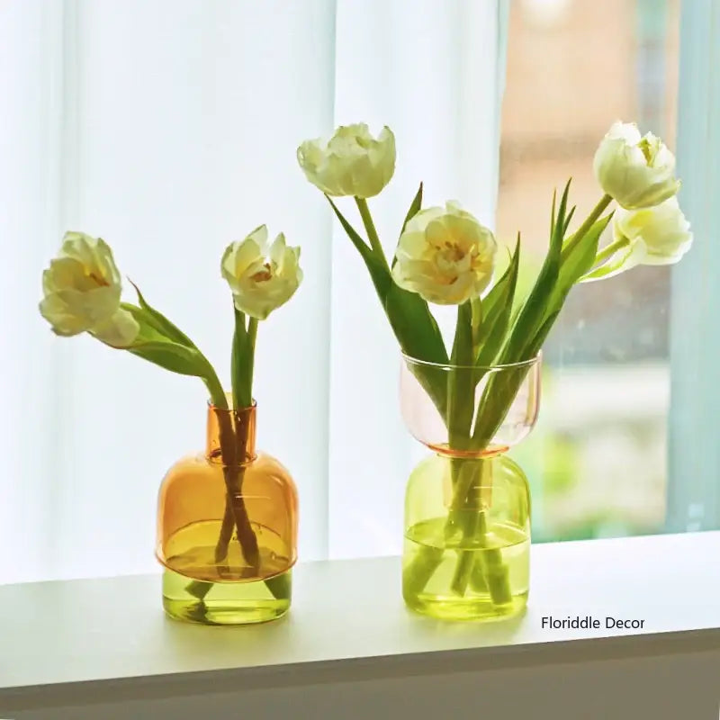 Modern colorful two part glass vase set living room decor