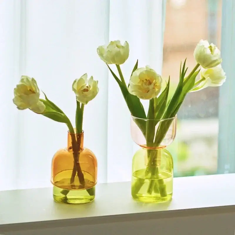 Modern colorful two part glass vase set living room decor