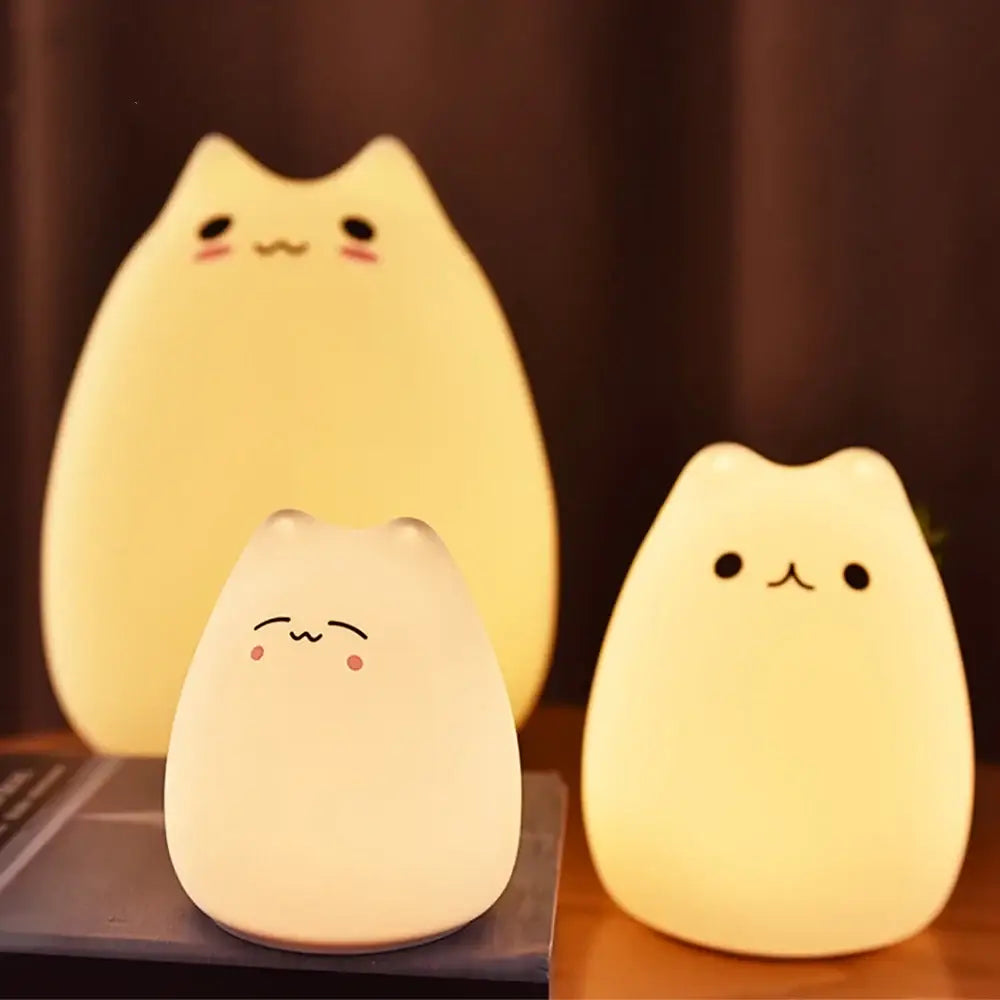 Mini popular cat white silicone night lamp bedroom eye protection