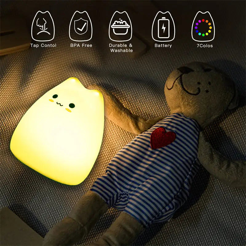 Mini popular cat white silicone night lamp bedroom eye protection