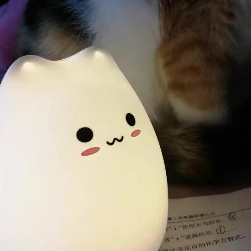 Mini popular cat white silicone night lamp bedroom eye protection