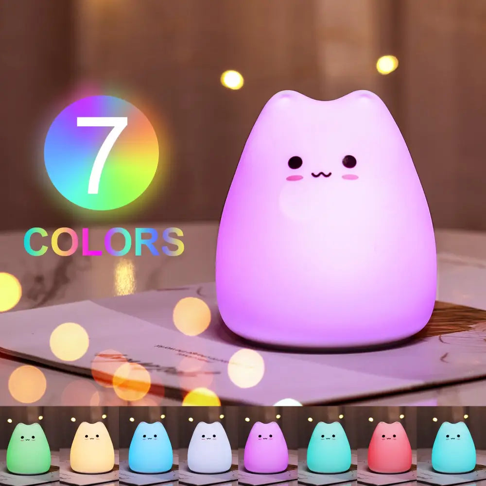 Mini popular cat white silicone night lamp bedroom eye protection
