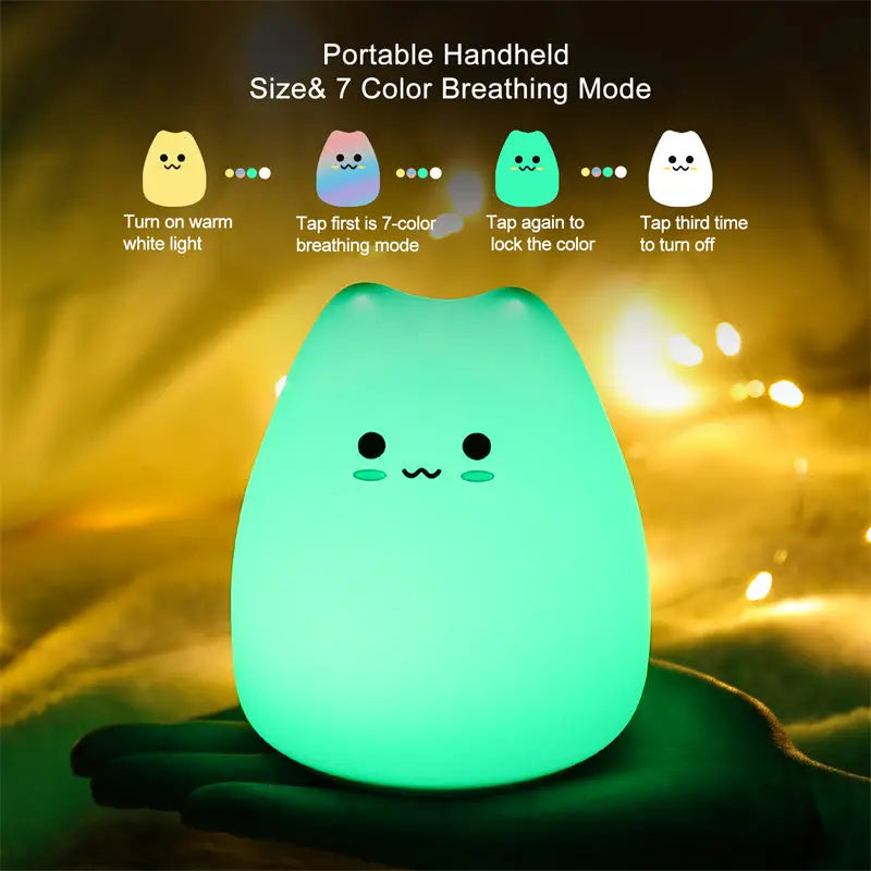 Mini popular cat white silicone night lamp bedroom eye protection