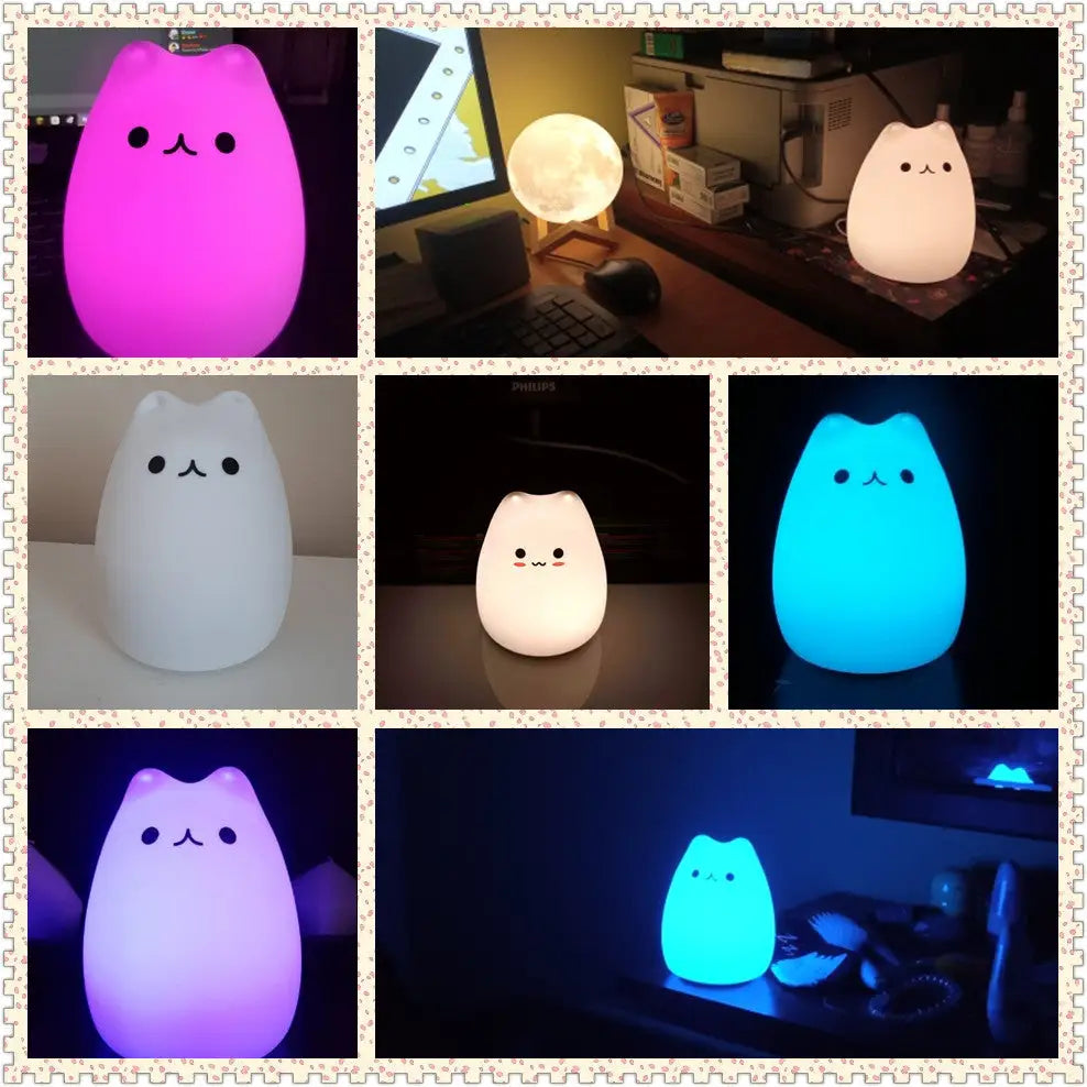 Mini popular cat white silicone night lamp bedroom eye protection