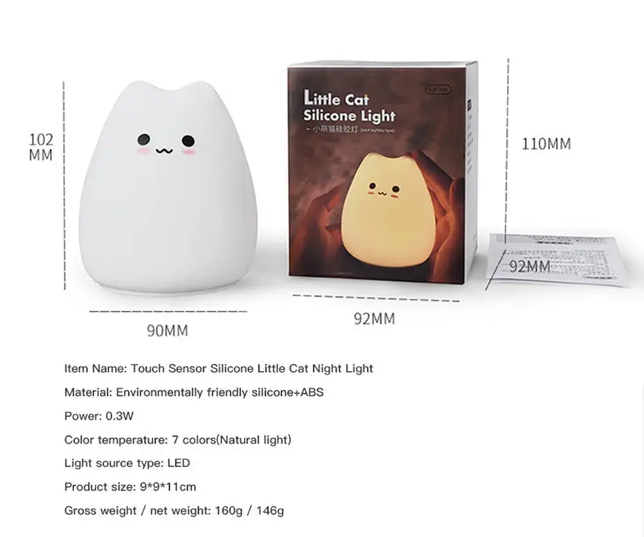 Mini popular cat white silicone night lamp bedroom eye protection