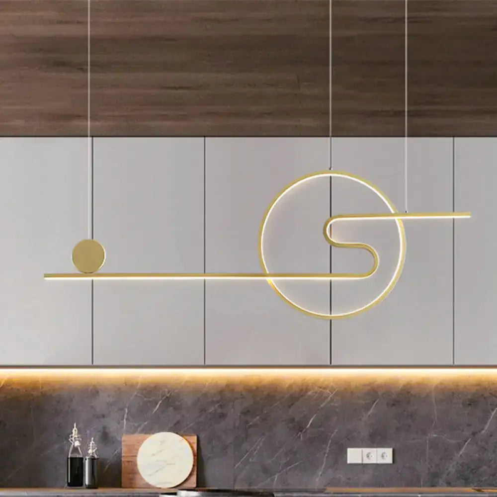 Modern minimalist sun and cloud island light black white gold kitchen