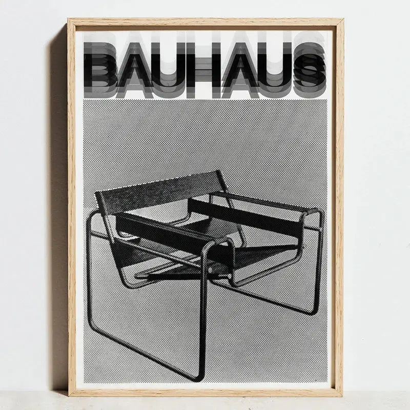 Geometric bauhaus orange barcelona chair art print living room decor
