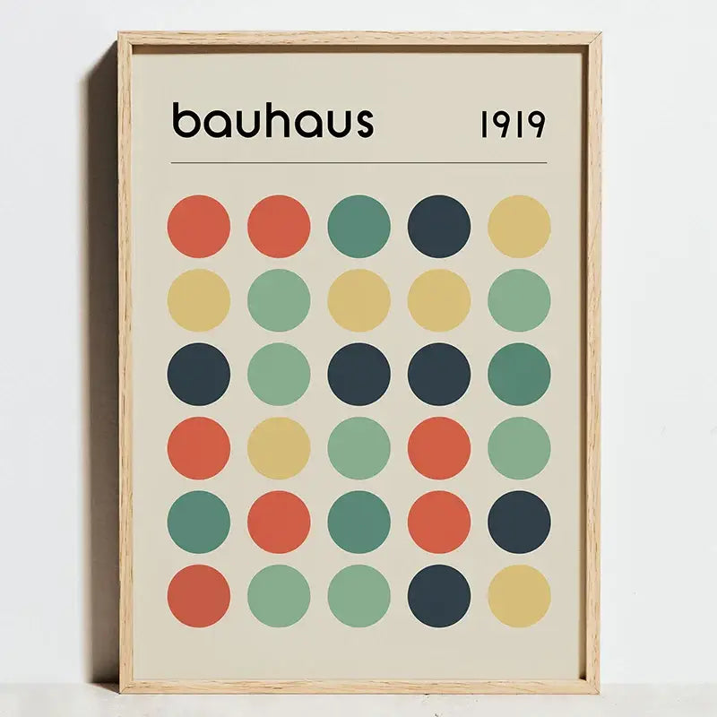 Geometric bauhaus orange barcelona chair art print living room decor