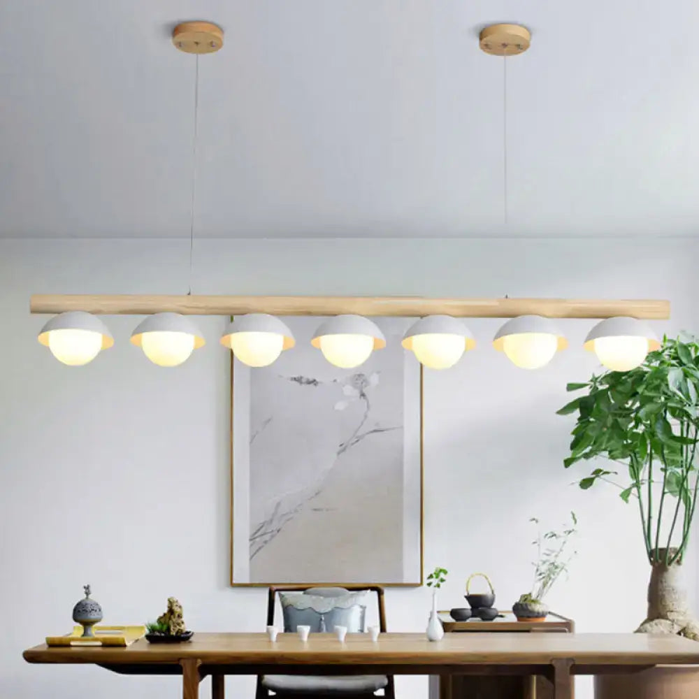 Modern wood island pendant white dome kitchen hanging light