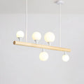 Modern wood linear hanging island light – kitchen opal glass globes