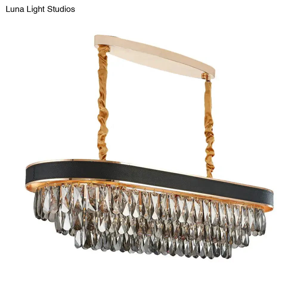 Modern black & gold beveled crystal island pendant dining room light