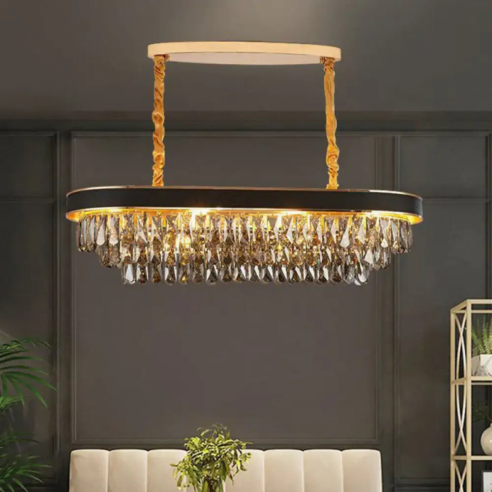 Modern black & gold beveled crystal island pendant dining room light