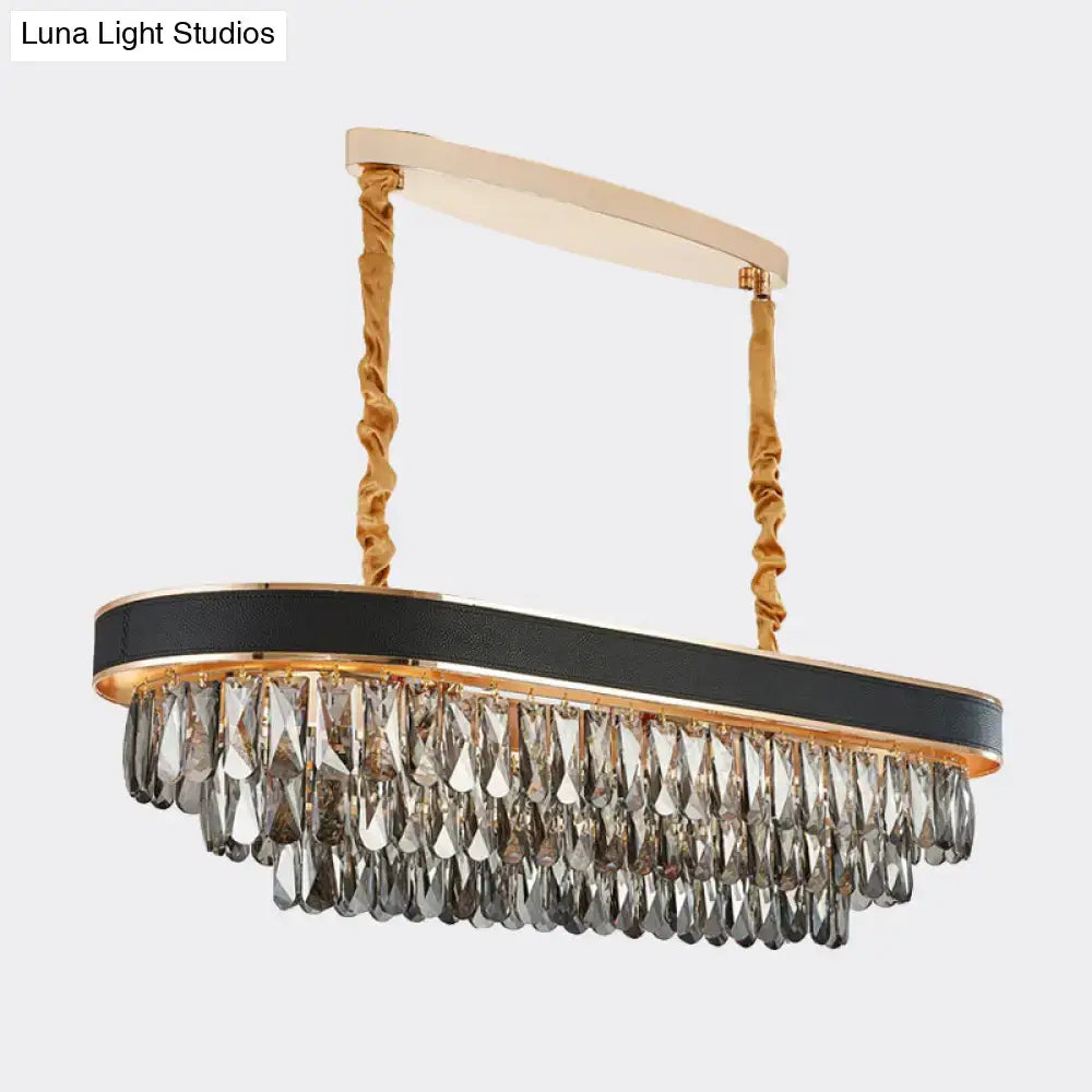 Modern black & gold beveled crystal island pendant dining room light