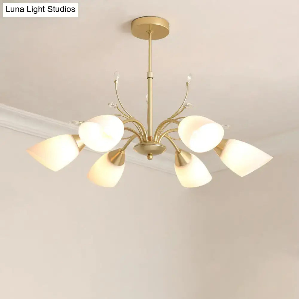 Modern gold 3 and 6 bulb chandelier dining room white glass shade
