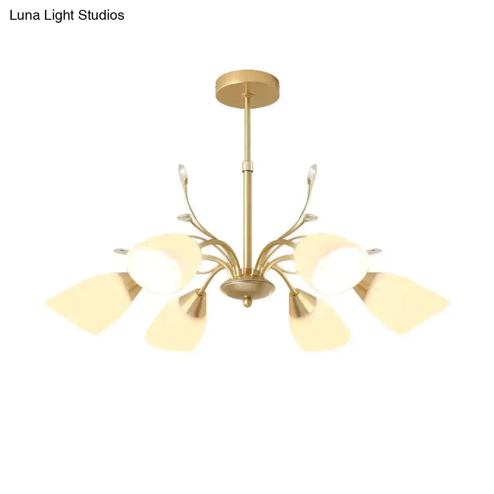 Modern gold 3 and 6 bulb chandelier dining room white glass shade