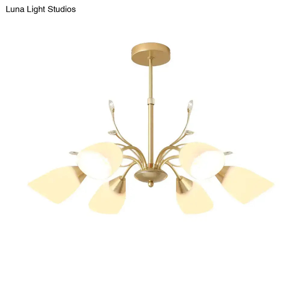 Modern gold 3 and 6 bulb chandelier dining room white glass shade
